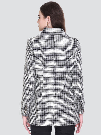 Honnete Winter Black Grey Check Double Breasted Coat for Women