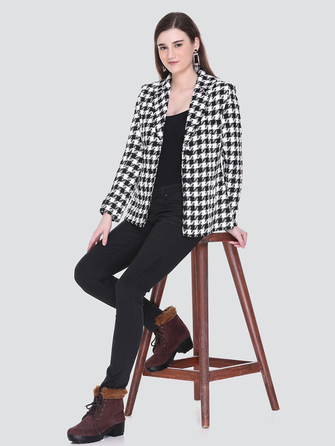 Black check outlet coat womens