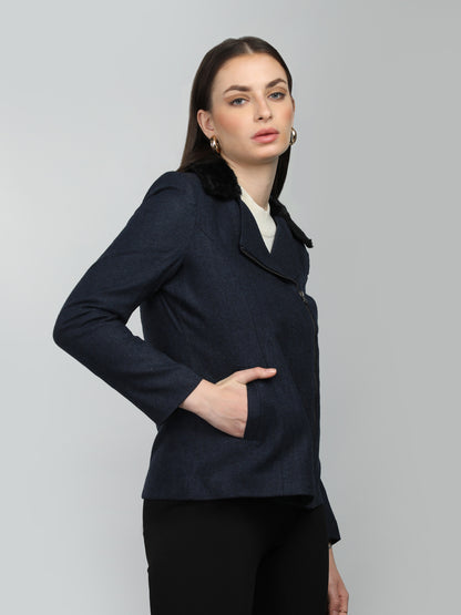 HONNETE Notched Lapel Collar Pea Coat