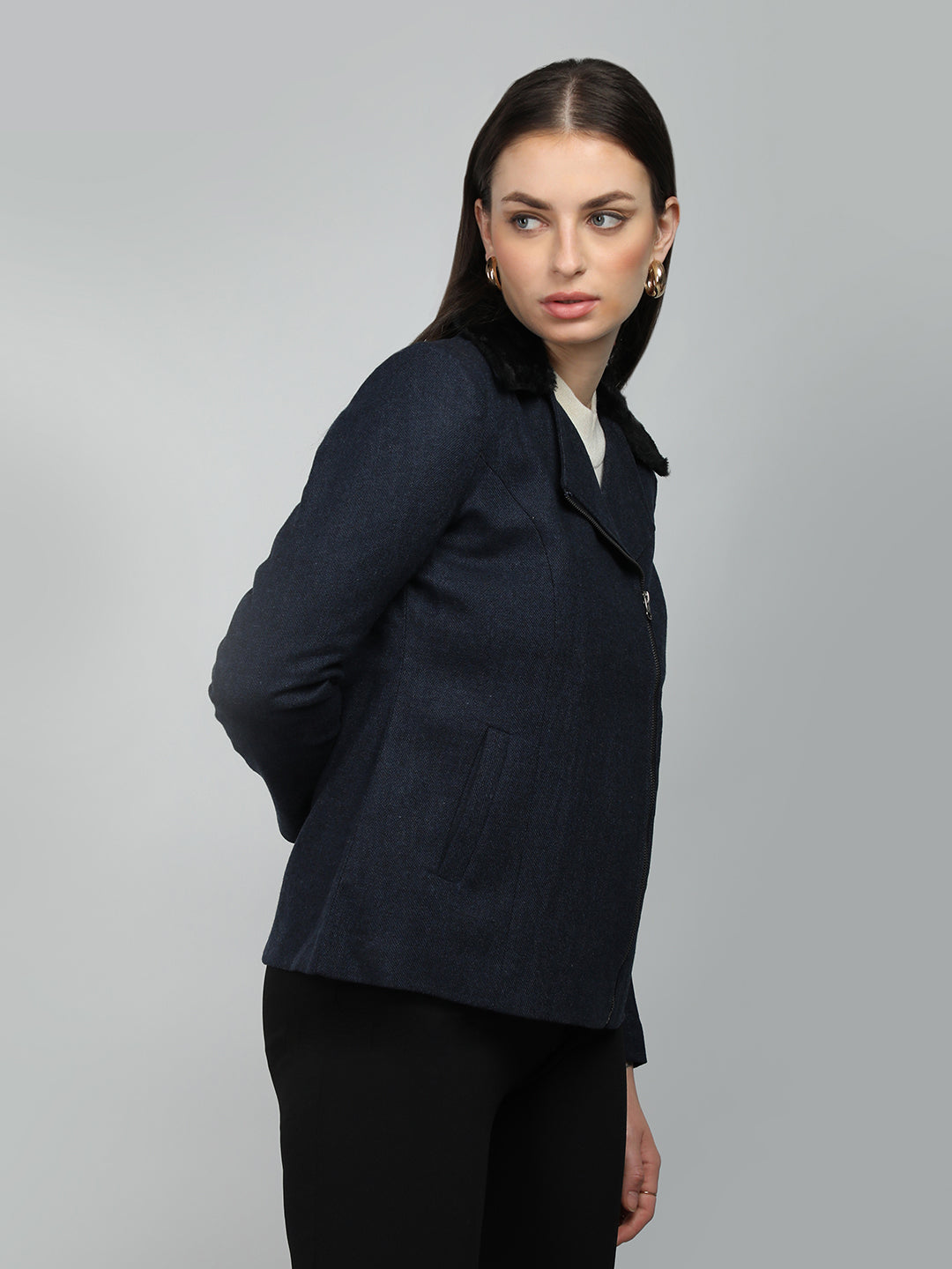 HONNETE Notched Lapel Collar Pea Coat