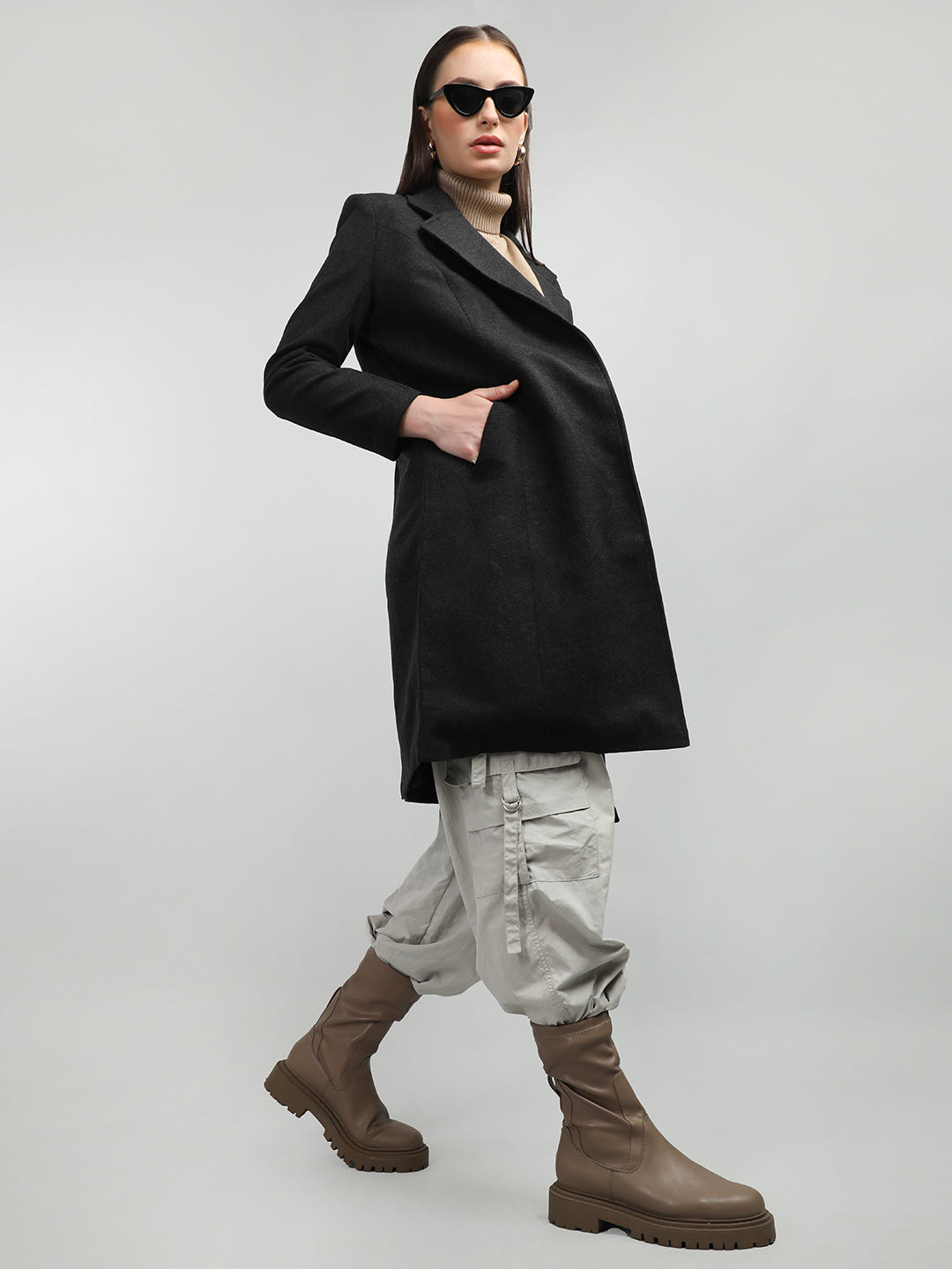 HONNETE Notched Lapel Collar Coat