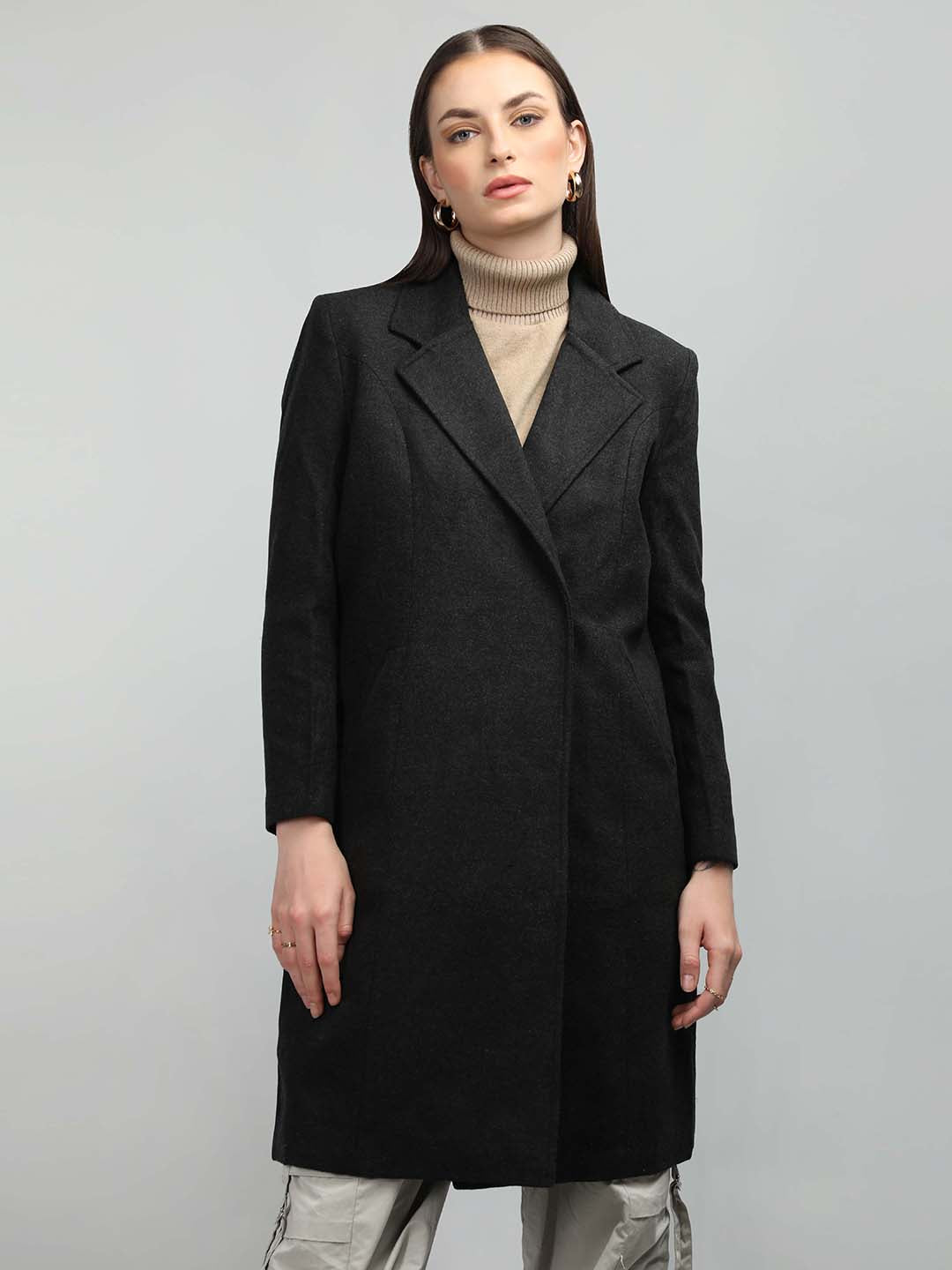 HONNETE Notched Lapel Collar Coat