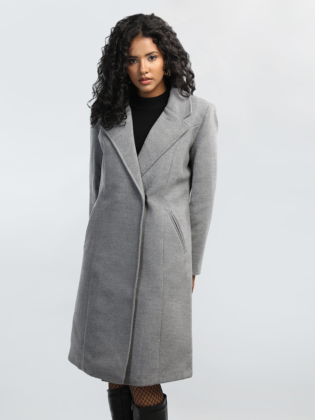 HONNETE Notched Lapel Collar Longline Overcoat