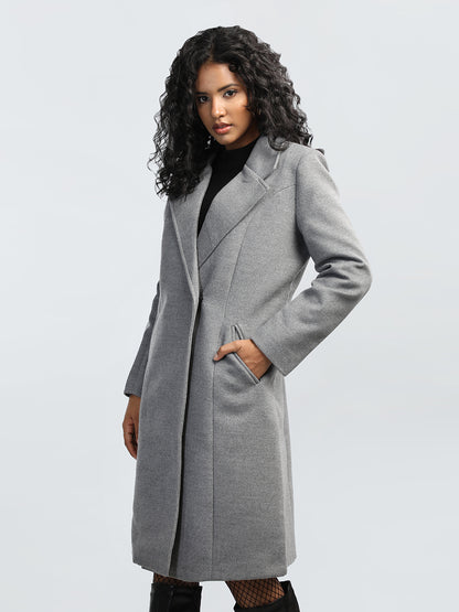 HONNETE Notched Lapel Collar Longline Overcoat