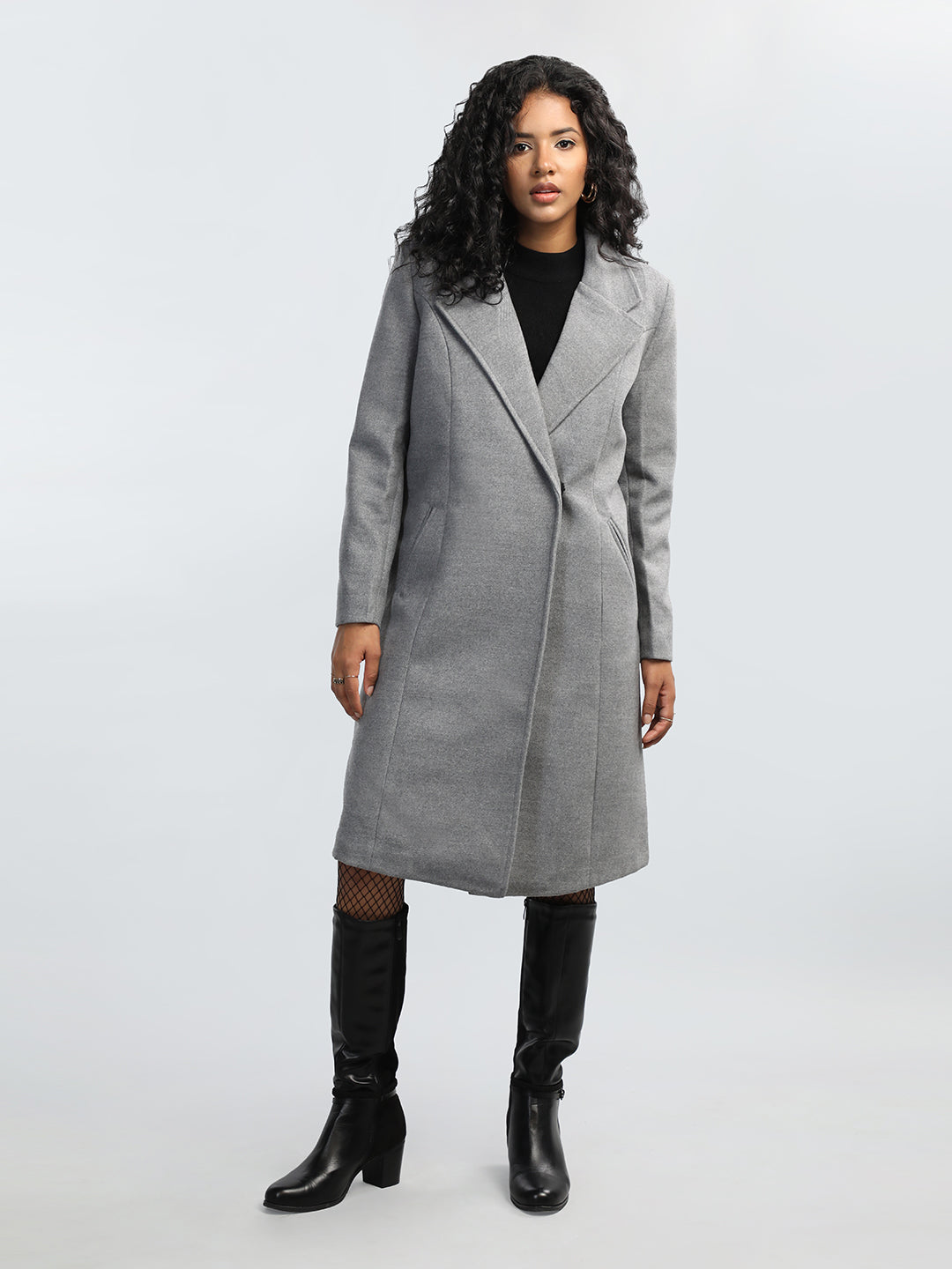 HONNETE Notched Lapel Collar Longline Overcoat