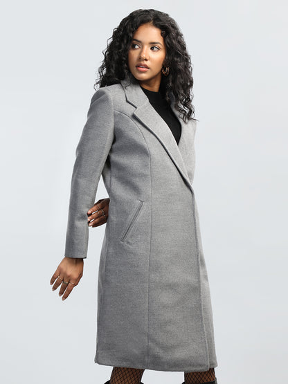 HONNETE Notched Lapel Collar Longline Overcoat