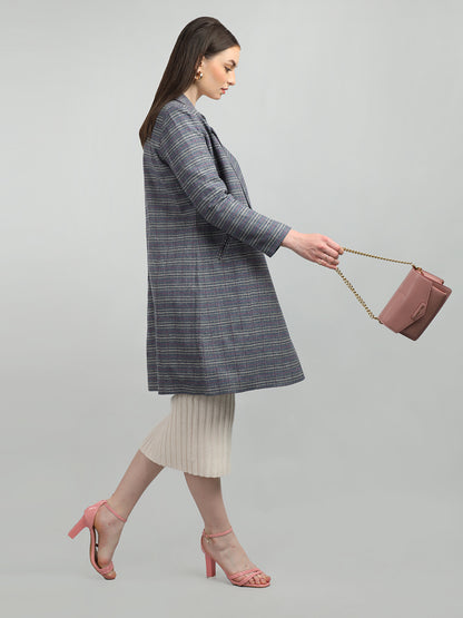 HONNETE Checked Notched Lapel Trench Coat