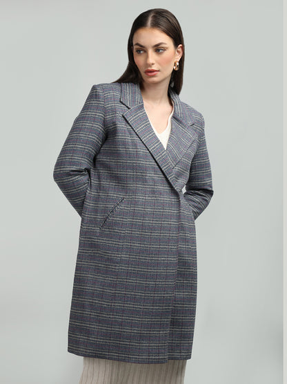 HONNETE Checked Notched Lapel Trench Coat