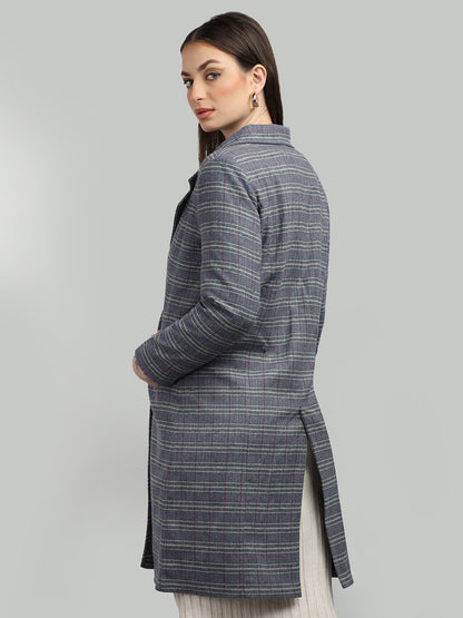 HONNETE Checked Notched Lapel Trench Coat