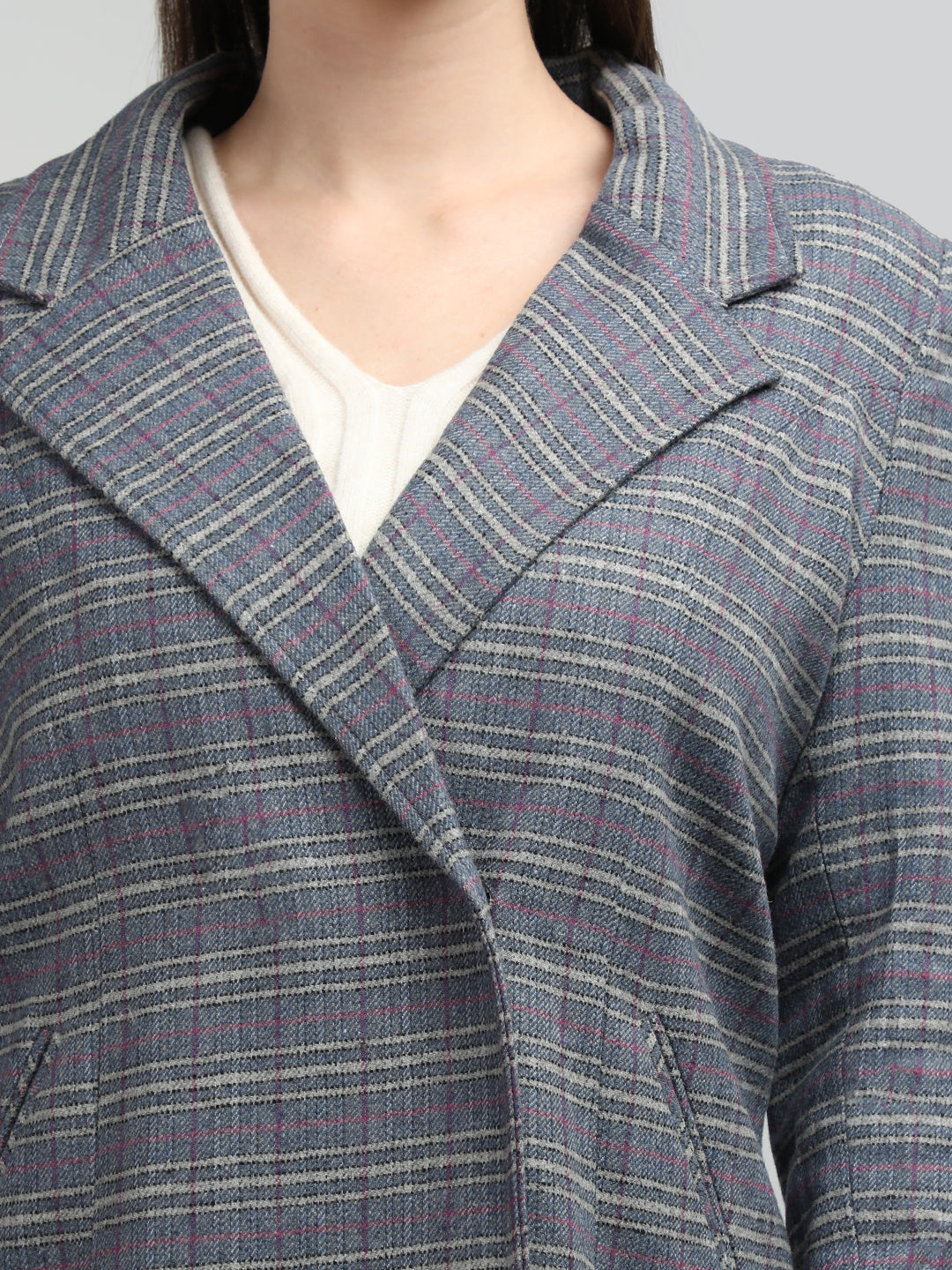 HONNETE Checked Notched Lapel Trench Coat