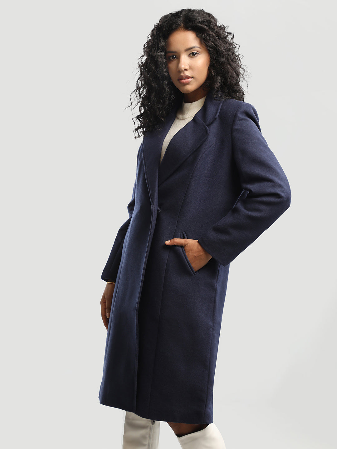 HONNETE Notched Lapel Longline Over Coat