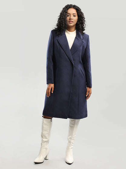 HONNETE Notched Lapel Longline Over Coat