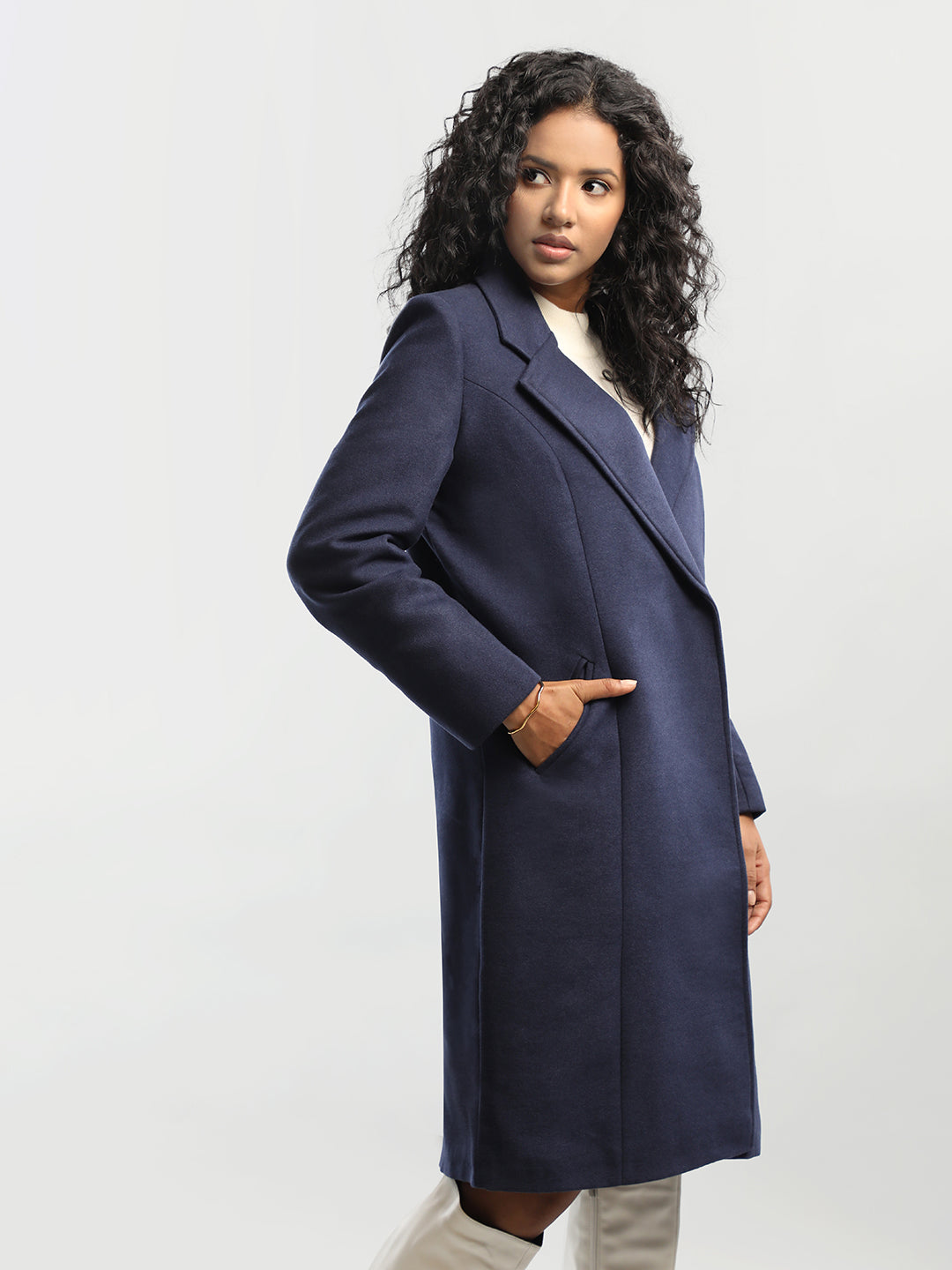 HONNETE Notched Lapel Longline Over Coat