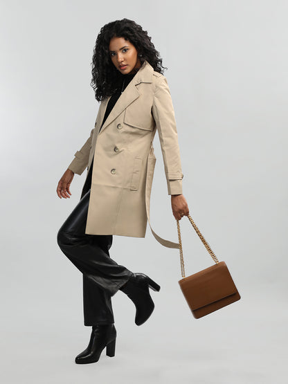 HONNETE Notched Lapel Collar Trench Coat