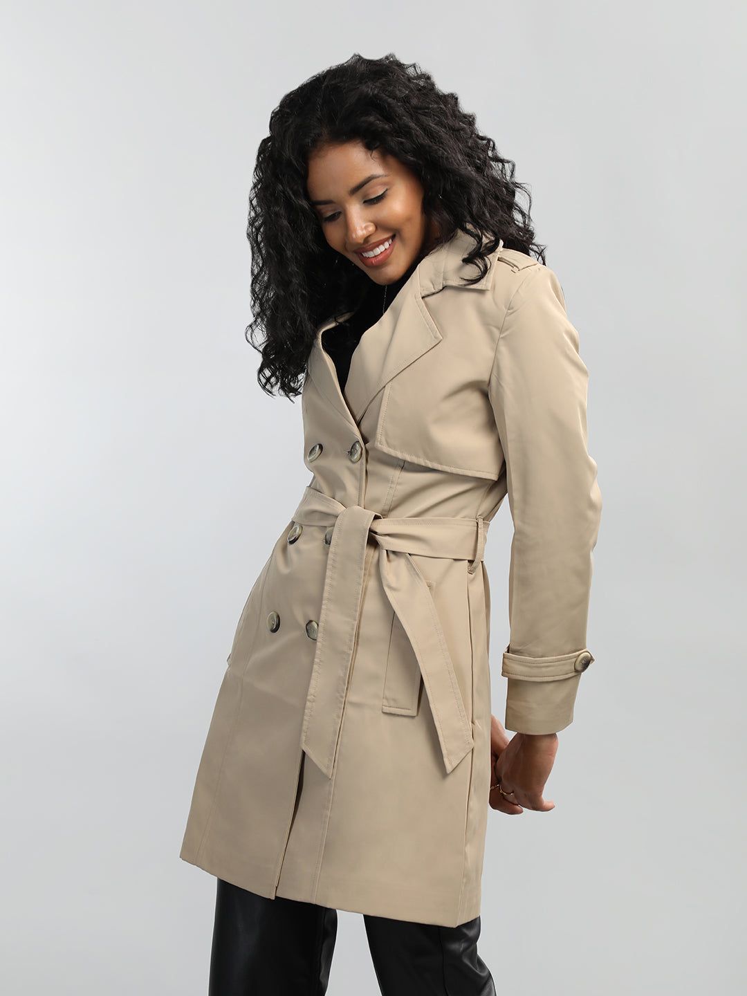 HONNETE Notched Lapel Collar Trench Coat