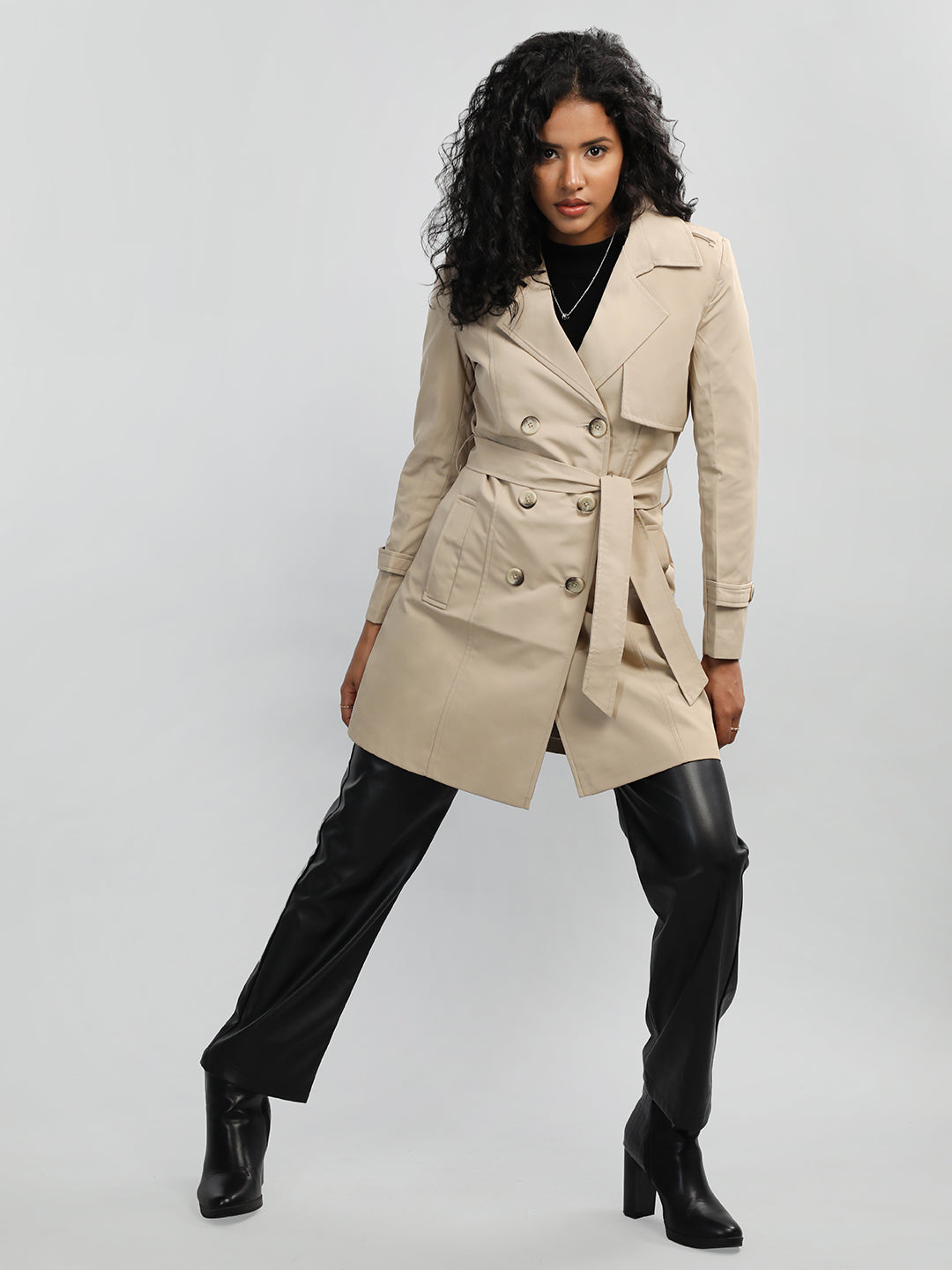 HONNETE Notched Lapel Collar Trench Coat