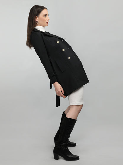 HONNETE Double-Breasted Notched Lapel Coat