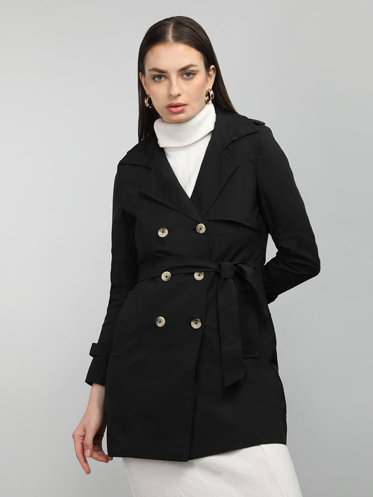 HONNETE Double-Breasted Notched Lapel Coat