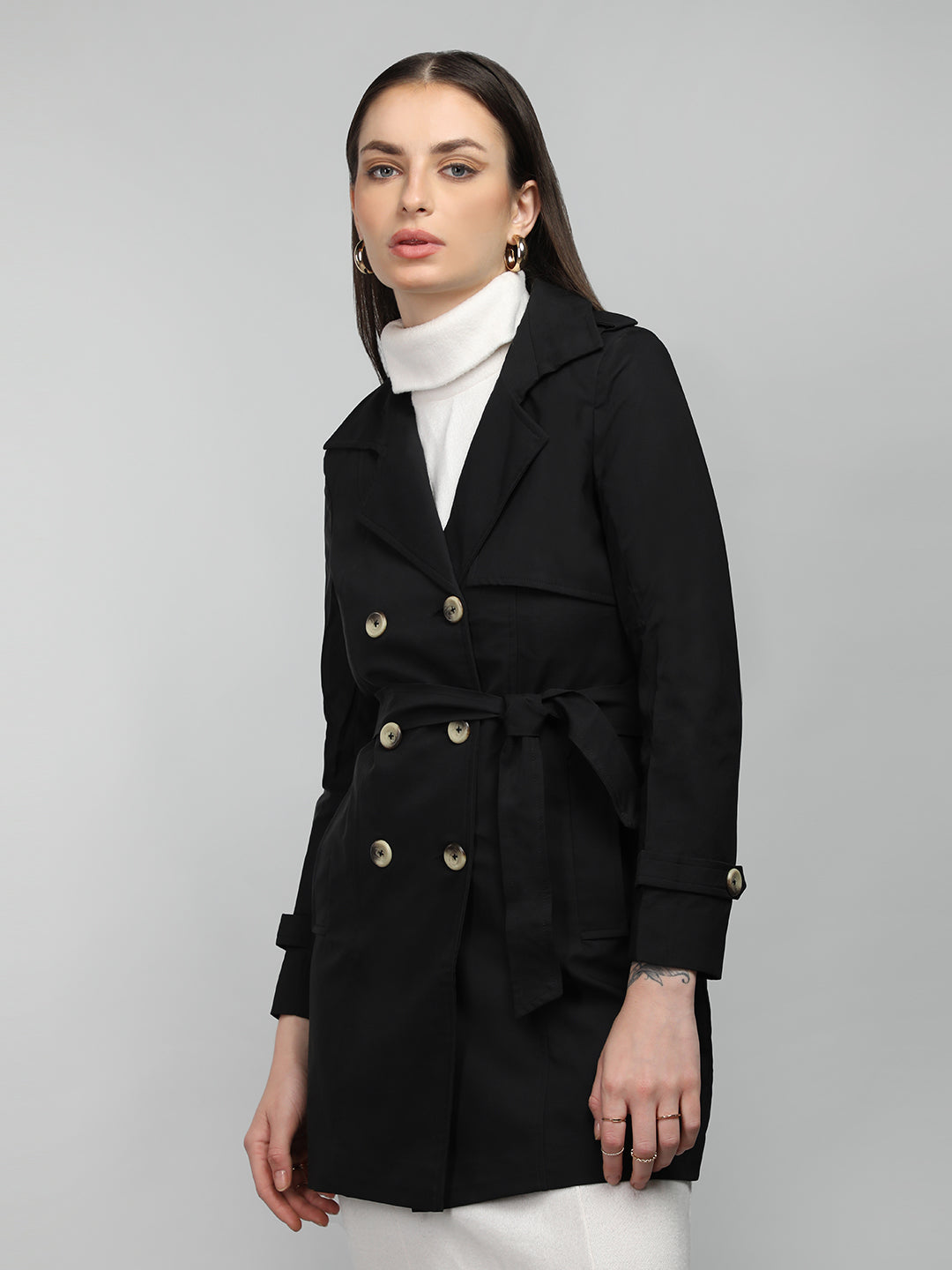 HONNETE Double-Breasted Notched Lapel Coat