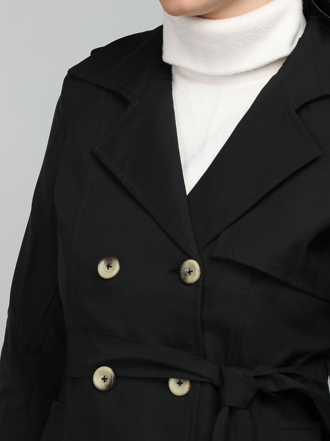 HONNETE Double-Breasted Notched Lapel Coat