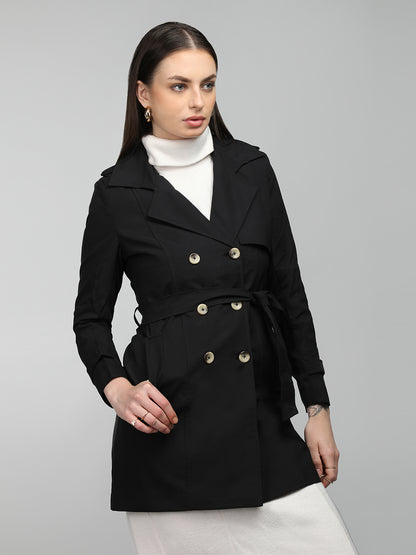 HONNETE Double-Breasted Notched Lapel Coat