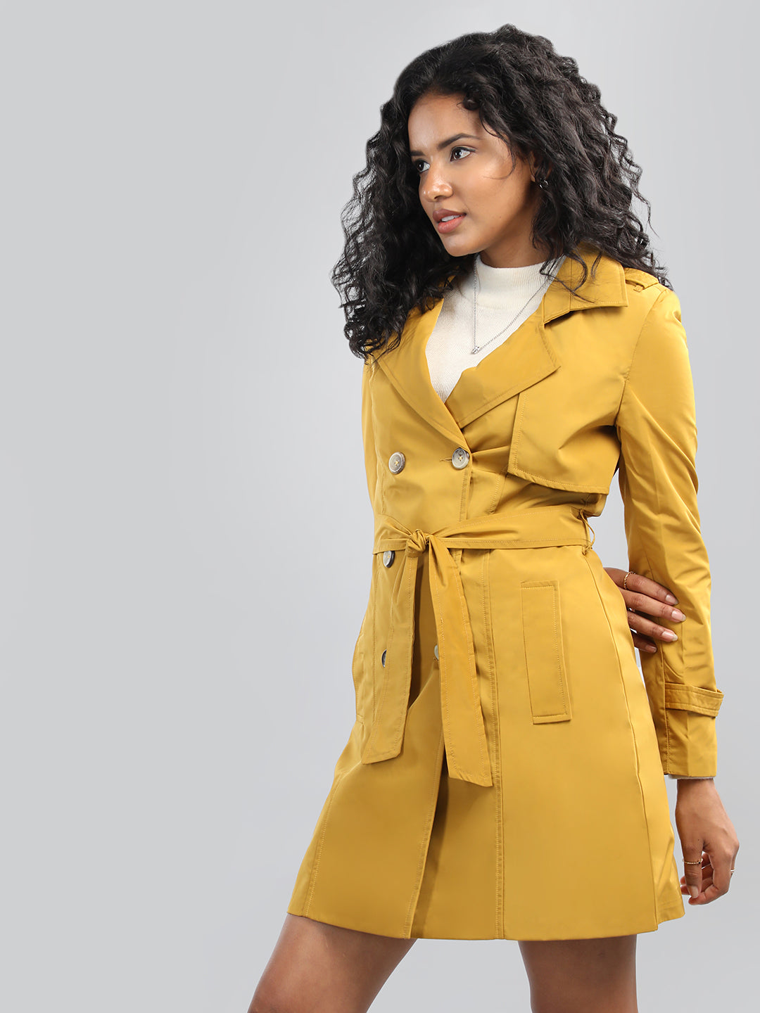 HONNETE Notched Lapel Collar Trench Coat