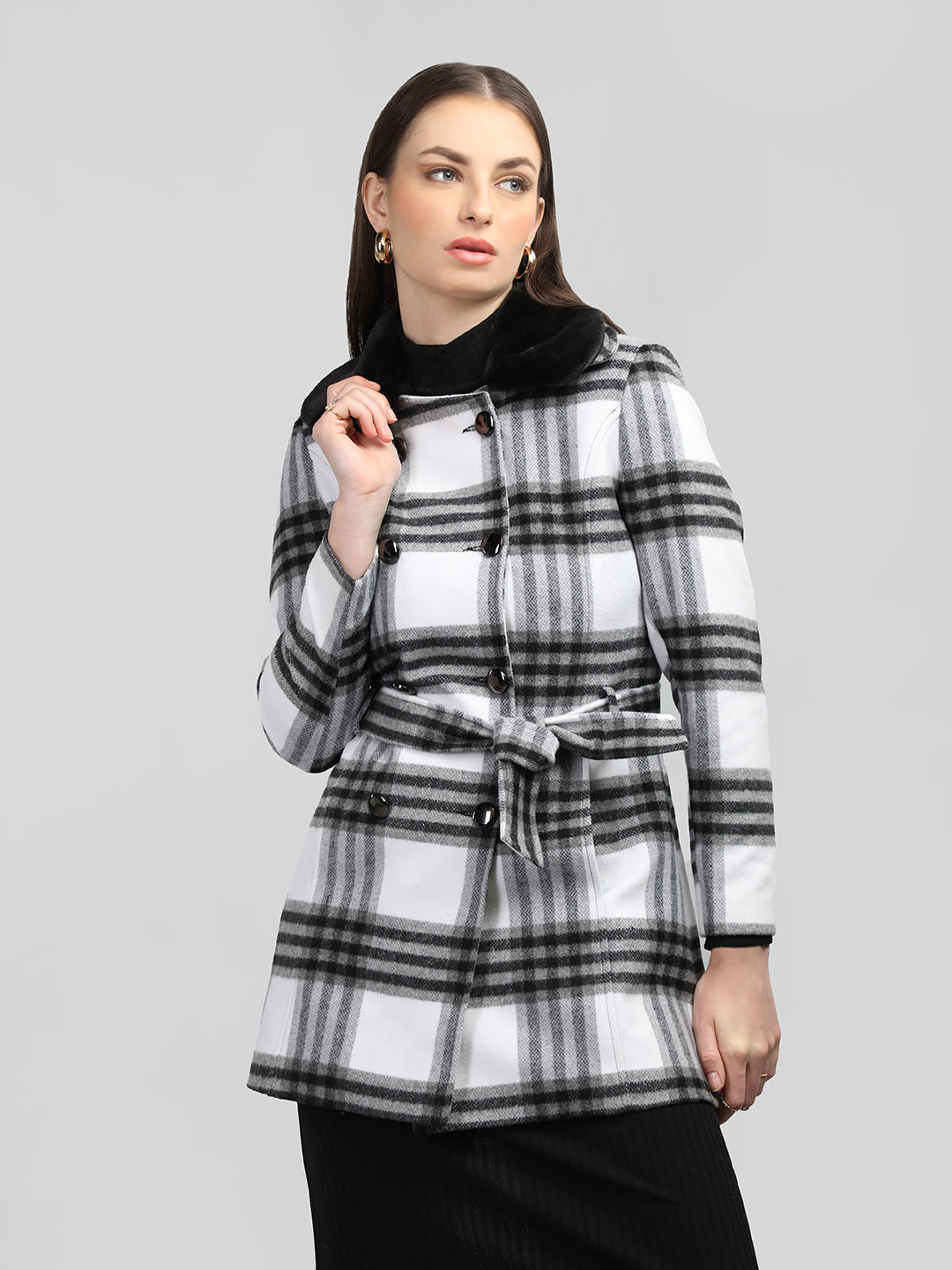 HONNETE Checked Spread Collar Coat