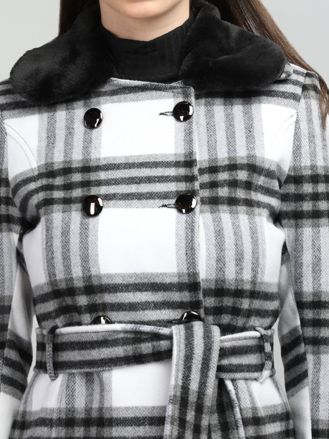 HONNETE Checked Spread Collar Coat