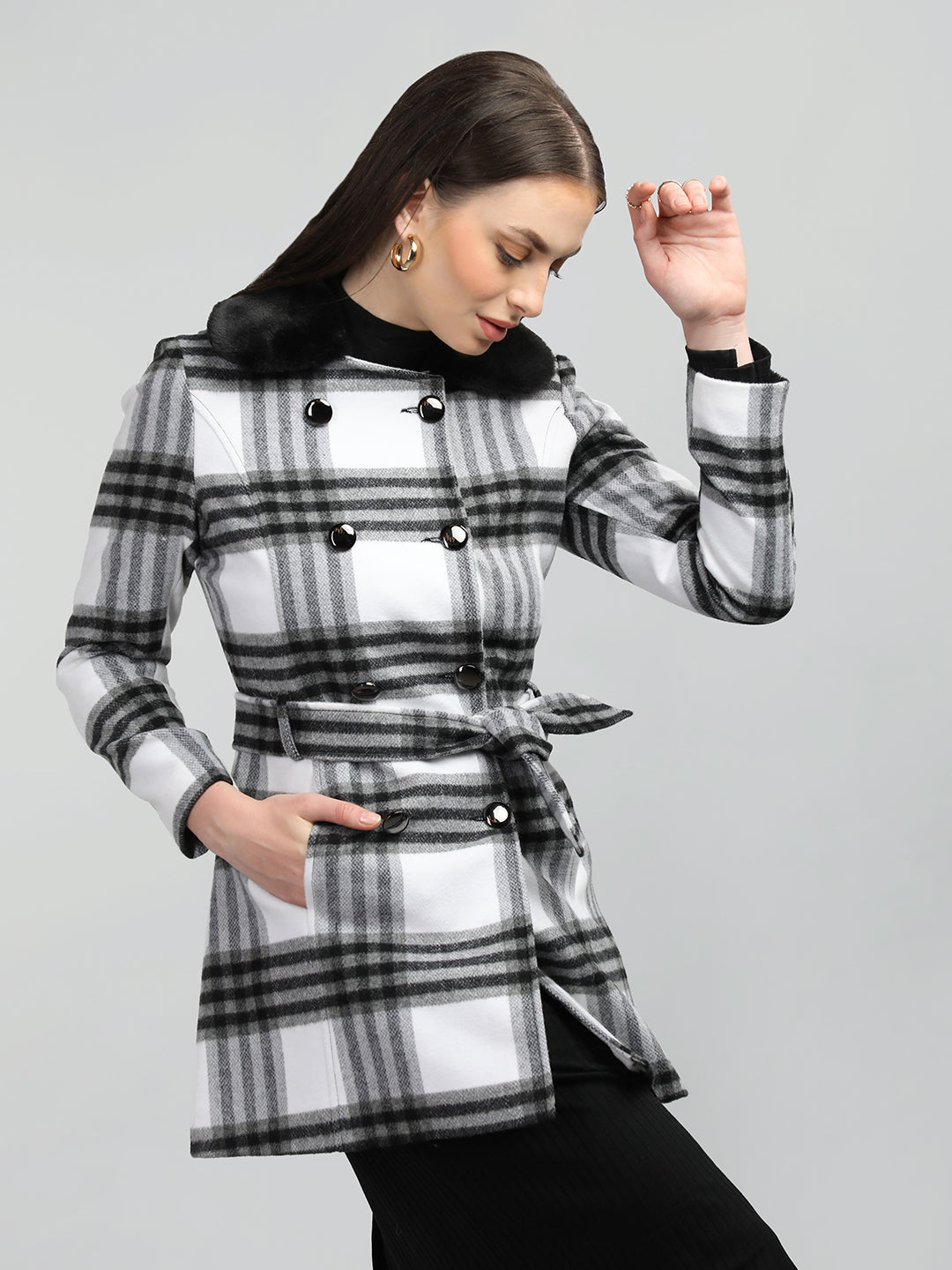 HONNETE Checked Spread Collar Coat