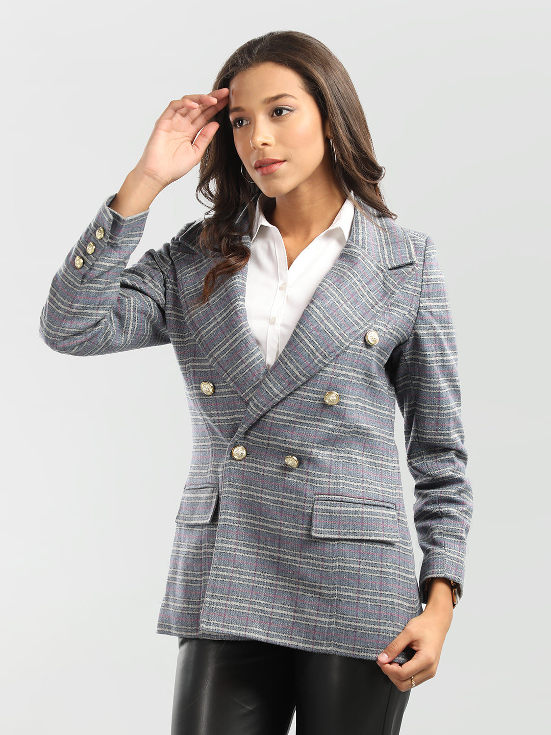 HONNETE Checked Double-breasted Formal Trench Coat