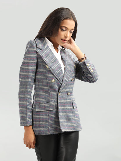 HONNETE Checked Double-breasted Formal Trench Coat