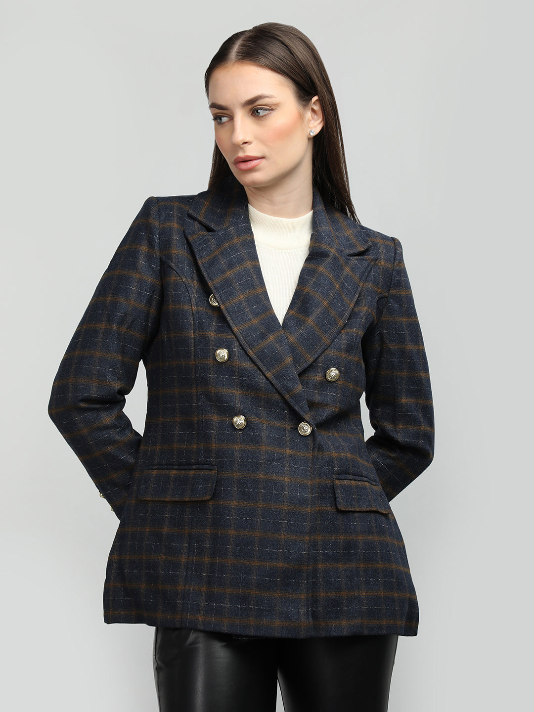 HONNETE Checked Notched Lapel Coat