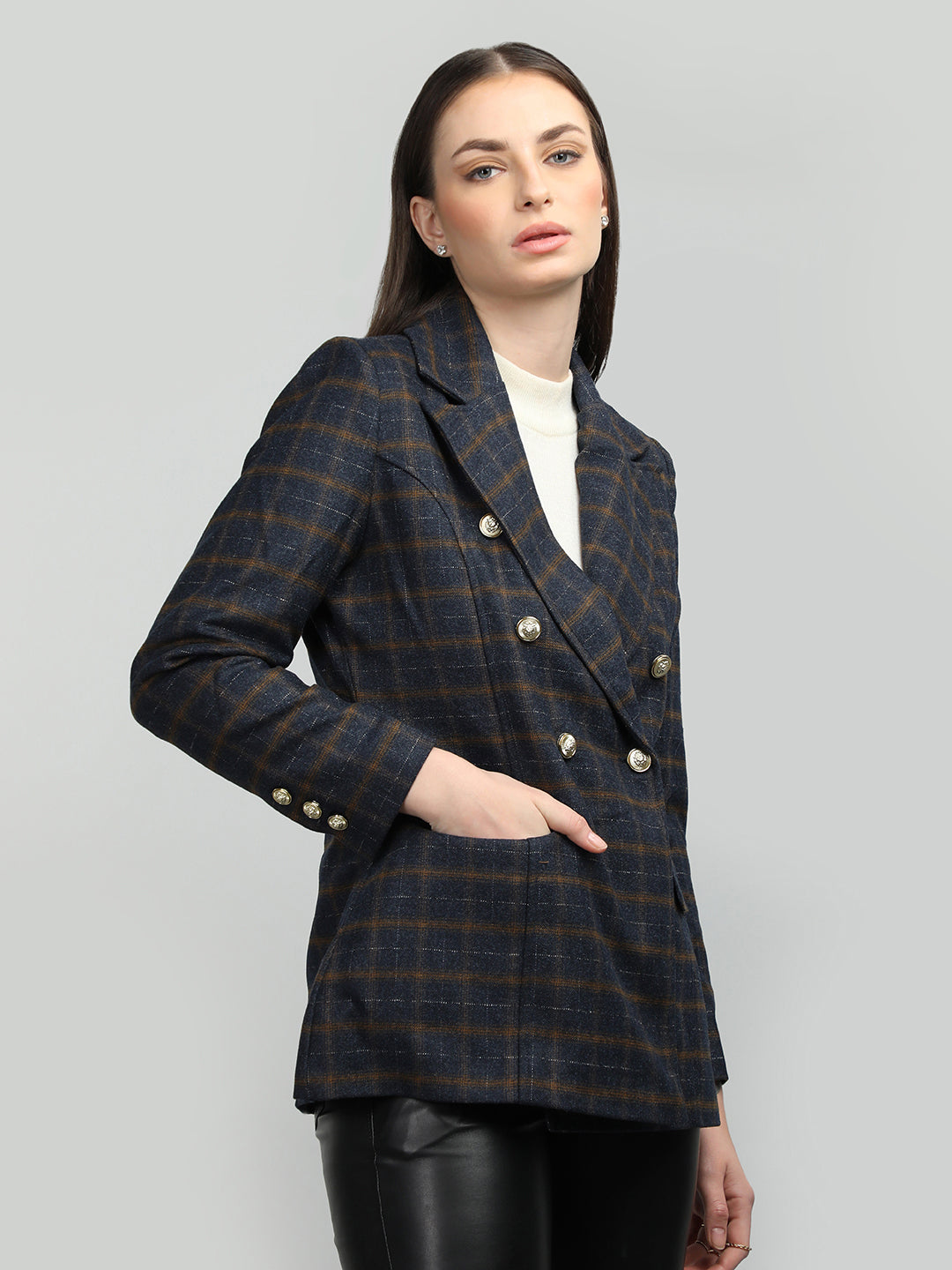 HONNETE Checked Notched Lapel Coat