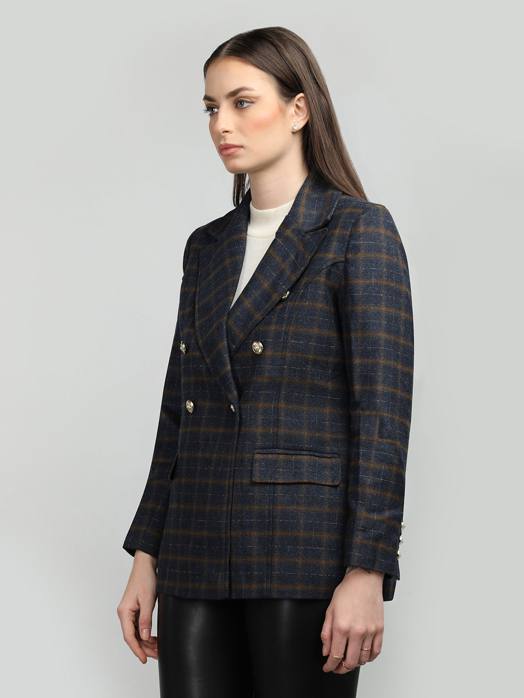 HONNETE Checked Notched Lapel Coat