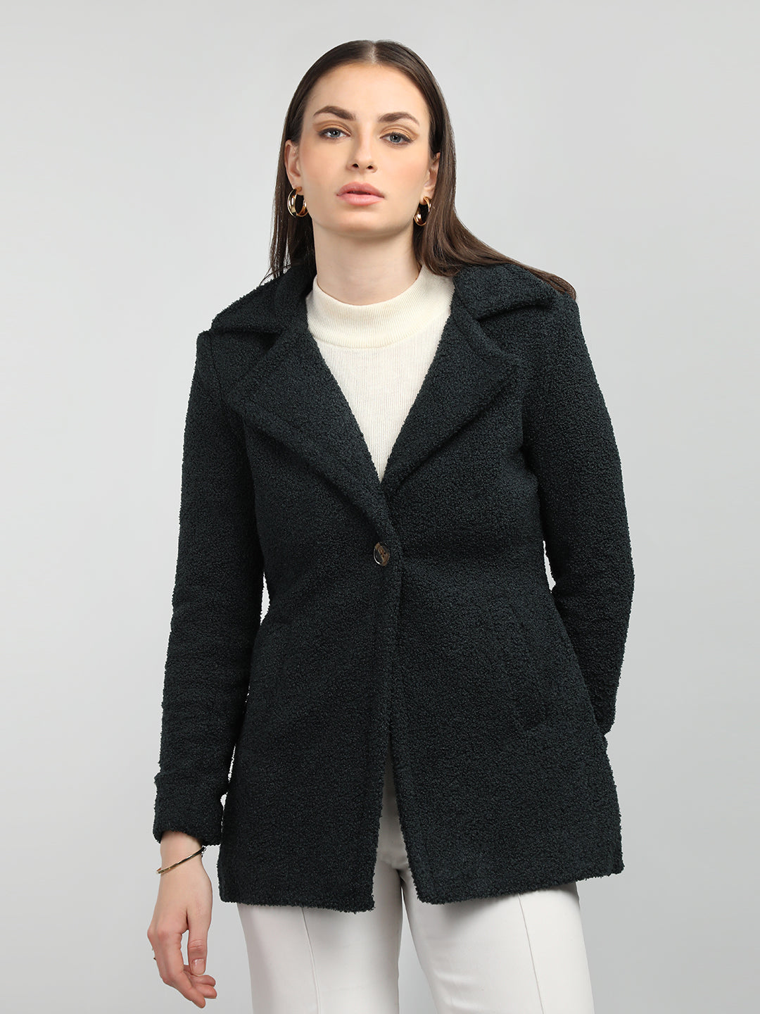 HONNETE Lapel Collar Single Breasted  Overcoat