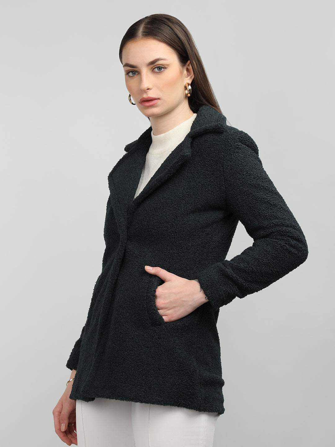 HONNETE Lapel Collar Single Breasted  Overcoat