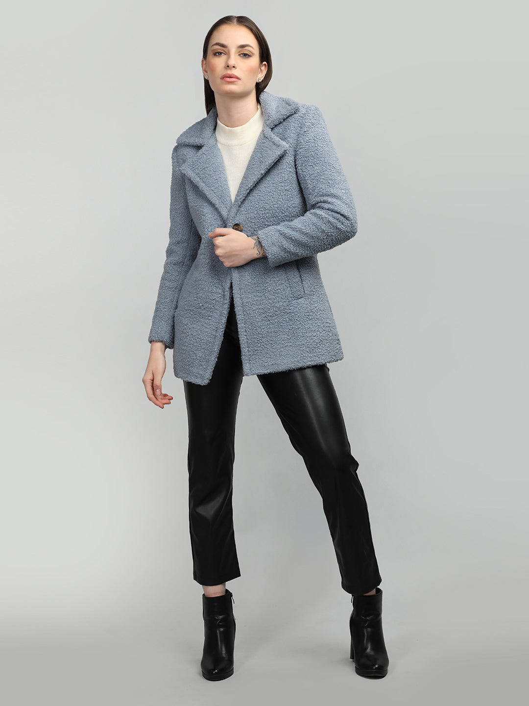 HONNETE Notched Lapel Single Breasted Coat