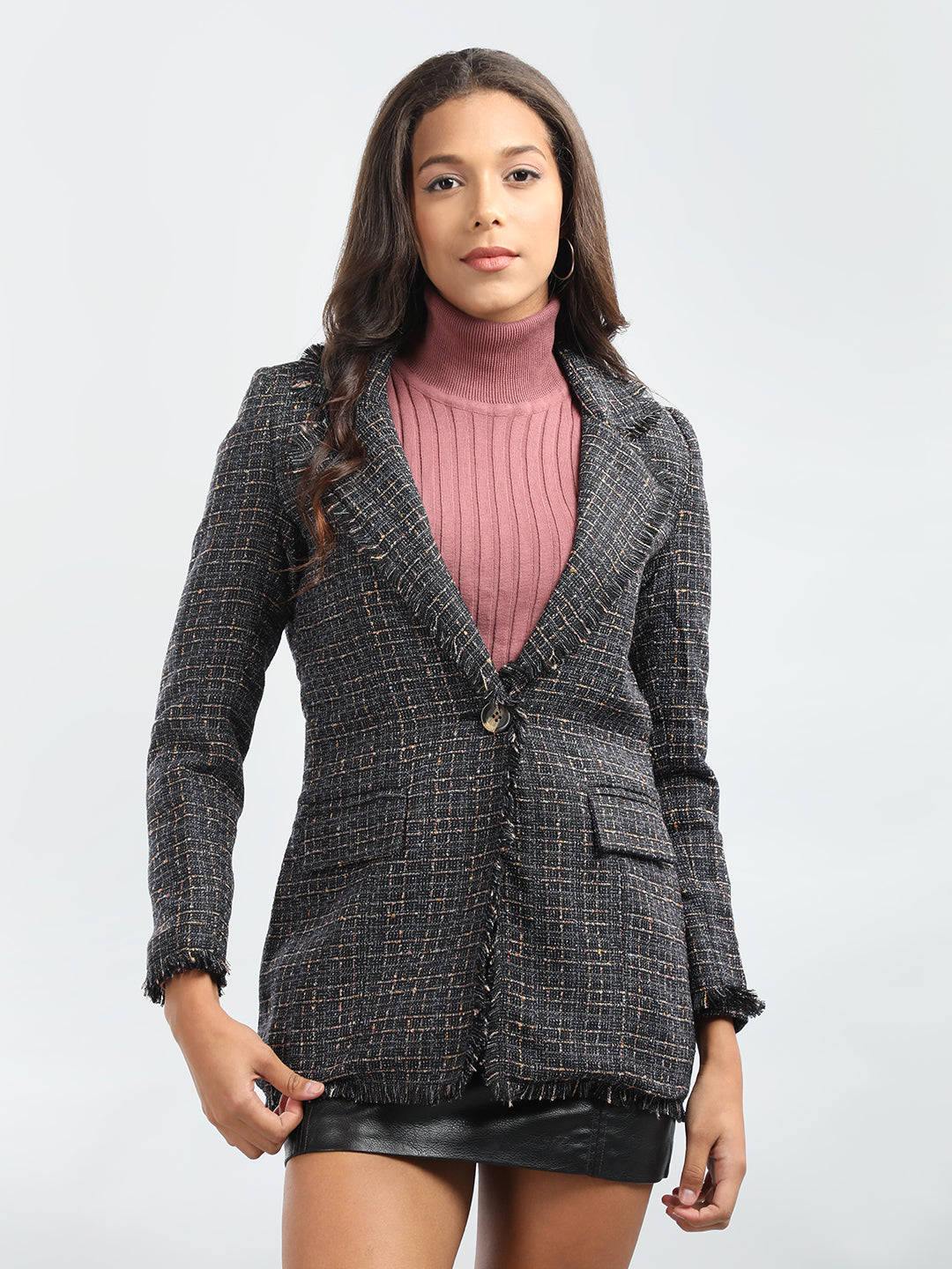 HONNETE Checked Notched Lapel Regular Fit Trench Coat