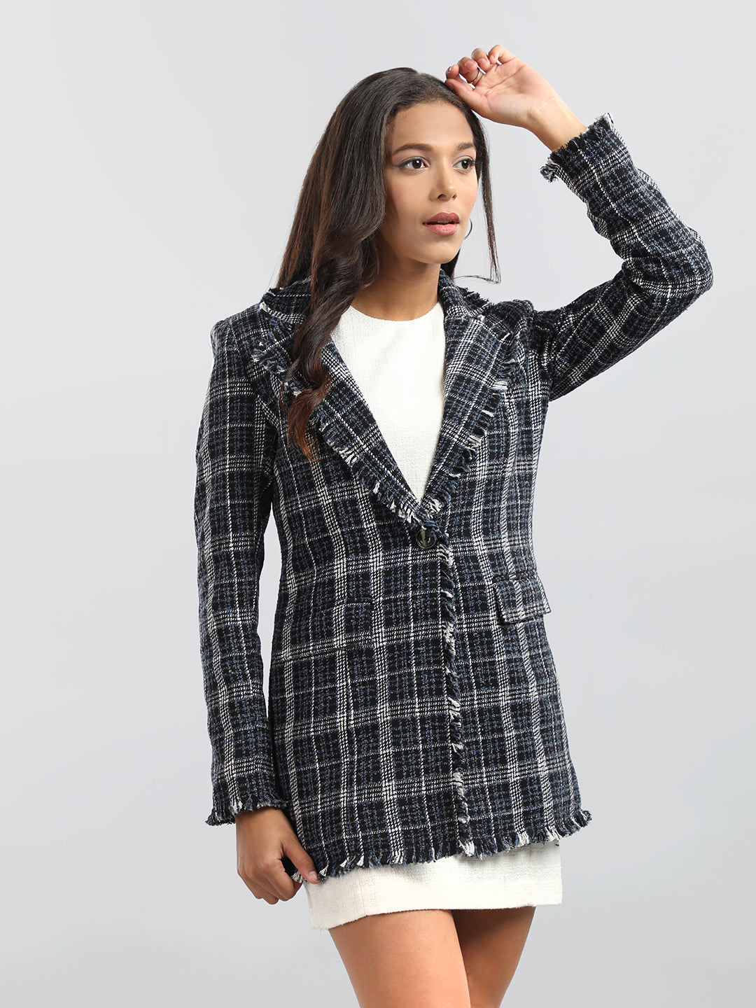 HONNETE Checked Single-Breasted Regular Fit Trench Coat