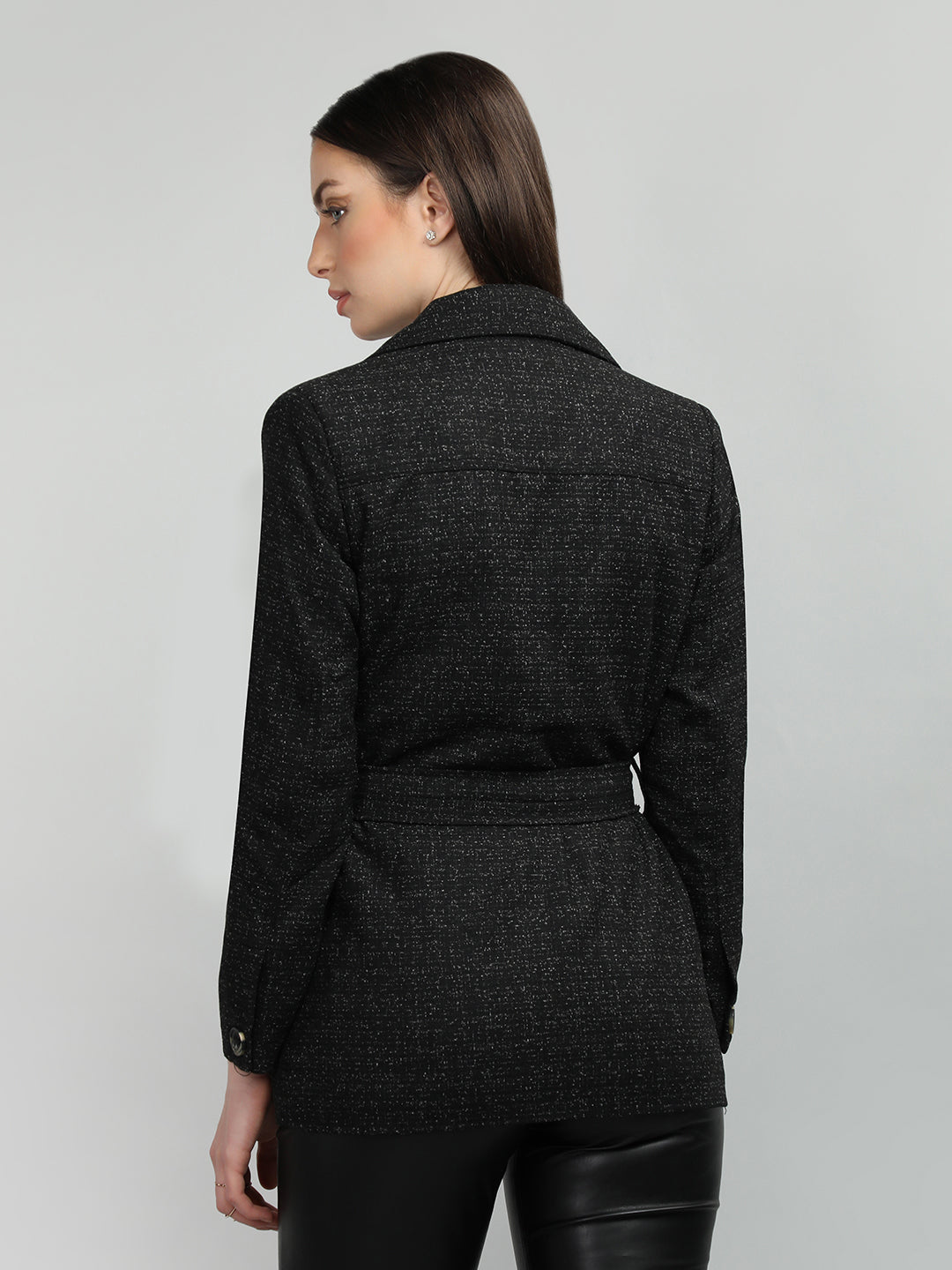 HONNETE Self Design Notched Lapel Coat