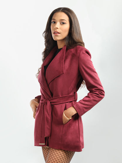 HONNETE Lapel Collar Regular Fit Casual Trench Coat With Belt