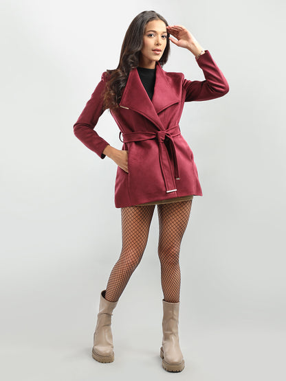 HONNETE Lapel Collar Regular Fit Casual Trench Coat With Belt