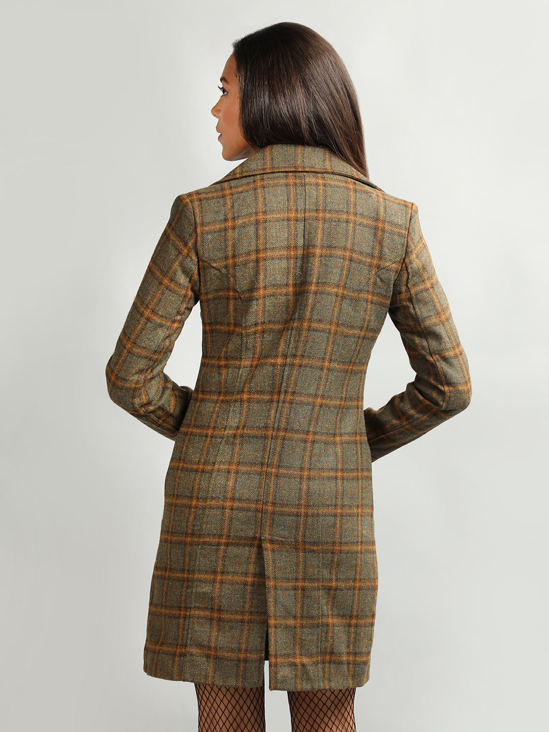 HONNETE Checked Single-breasted Trench Coat