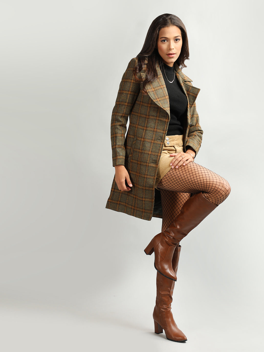 HONNETE Checked Single-breasted Trench Coat