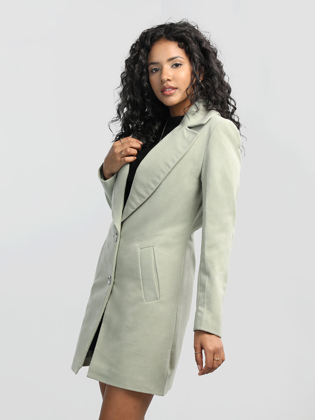 HONNETE Notched Lapel Collar Trench Coat