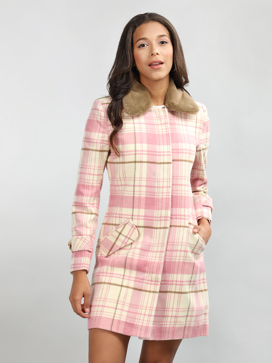 HONNETE Checked Single-breasted Trench Coat