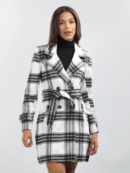 HONNETE Checked Double-breasted Regular Fit Trench Coat