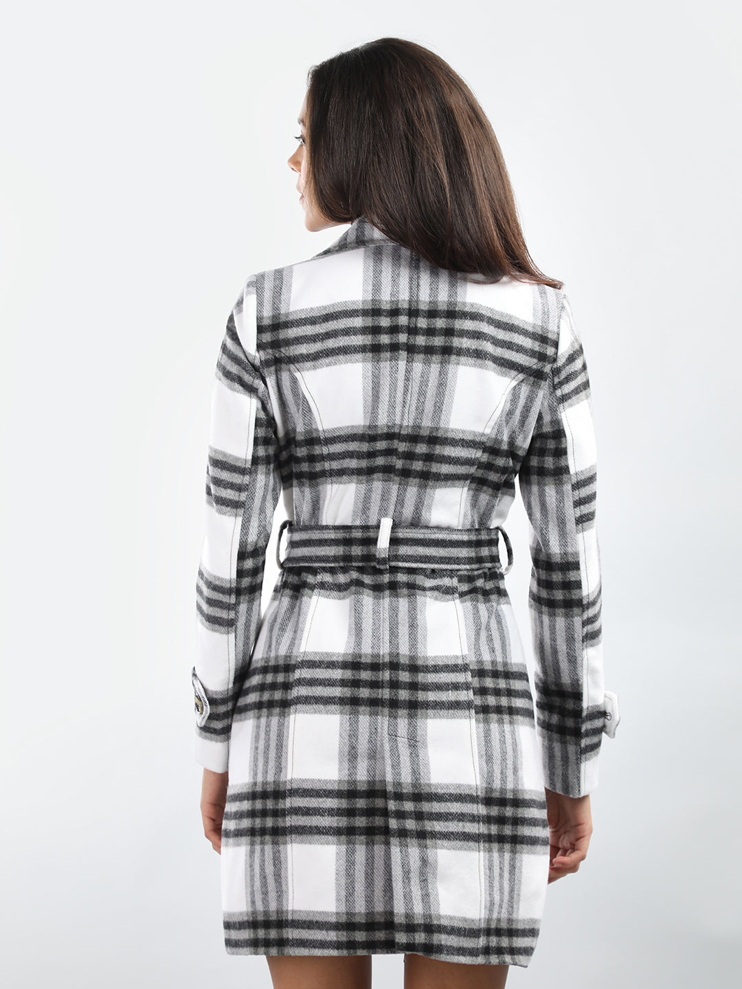 HONNETE Checked Double-breasted Regular Fit Trench Coat