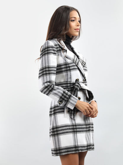 HONNETE Checked Double-breasted Regular Fit Trench Coat