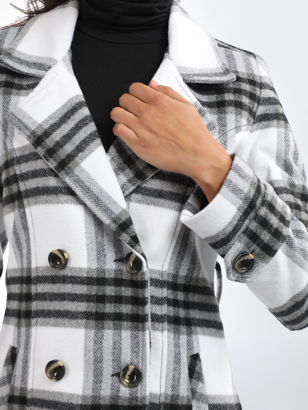 HONNETE Checked Double-breasted Regular Fit Trench Coat